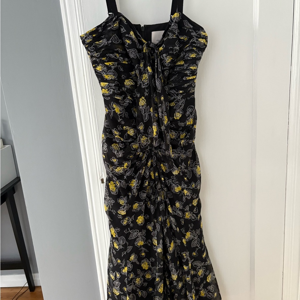 Cinq à Sept Black and Yellow Floral Midi Dress